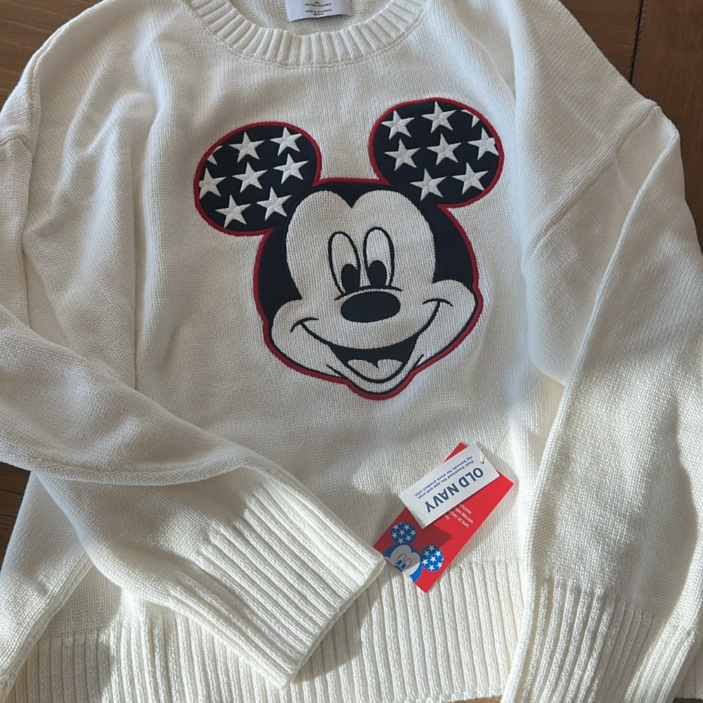 Old Navy White Mickey Mouse Star Sweater